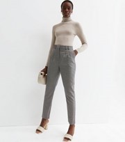 New Look Tall Brown Check High Waist Tapered Trousers